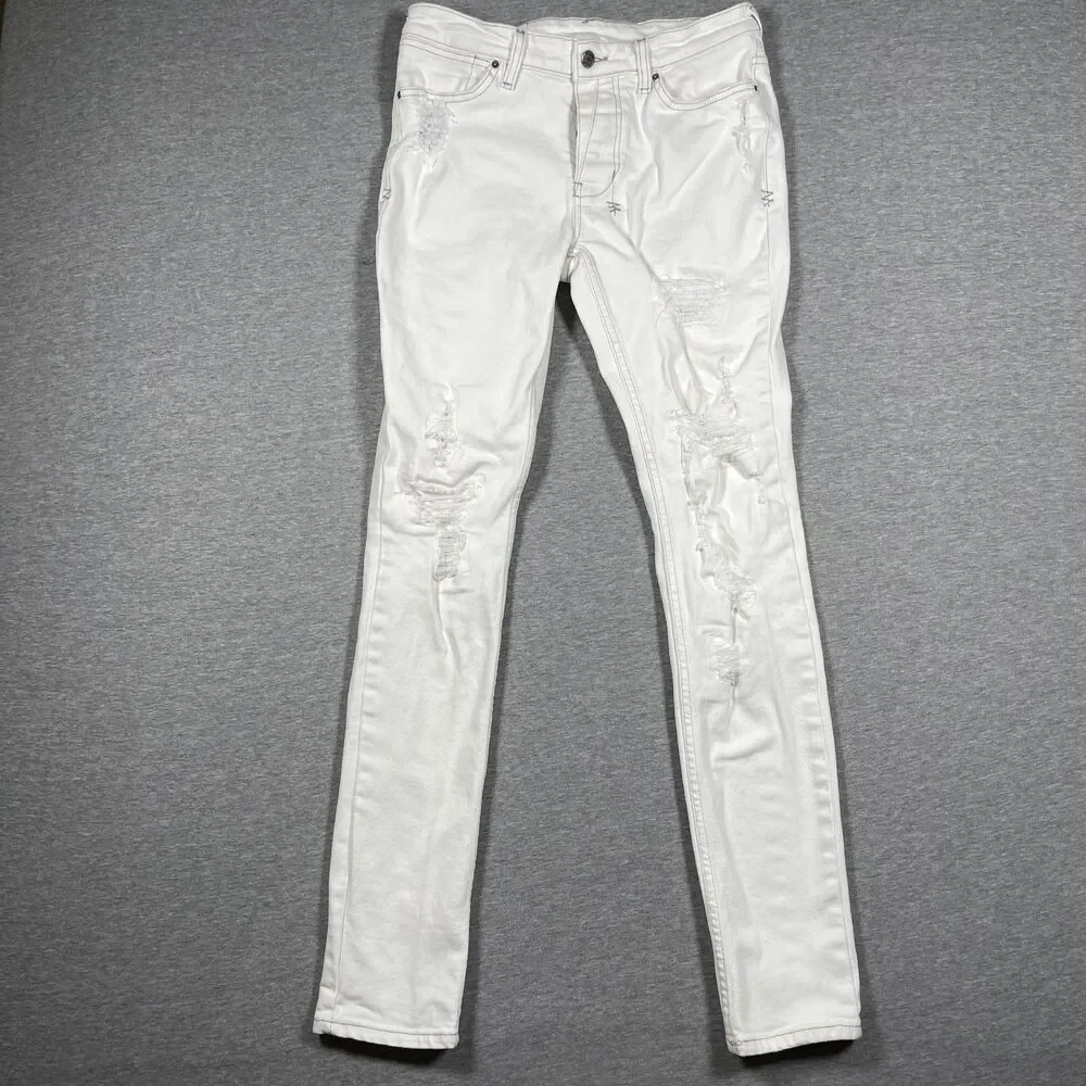 Ksubi Jeans Womens 30x30 White Skinny Distressed Studded Stretch Denim